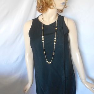 DKNY Sz 8 Black Faux Wrap Sleeveless Career Dress